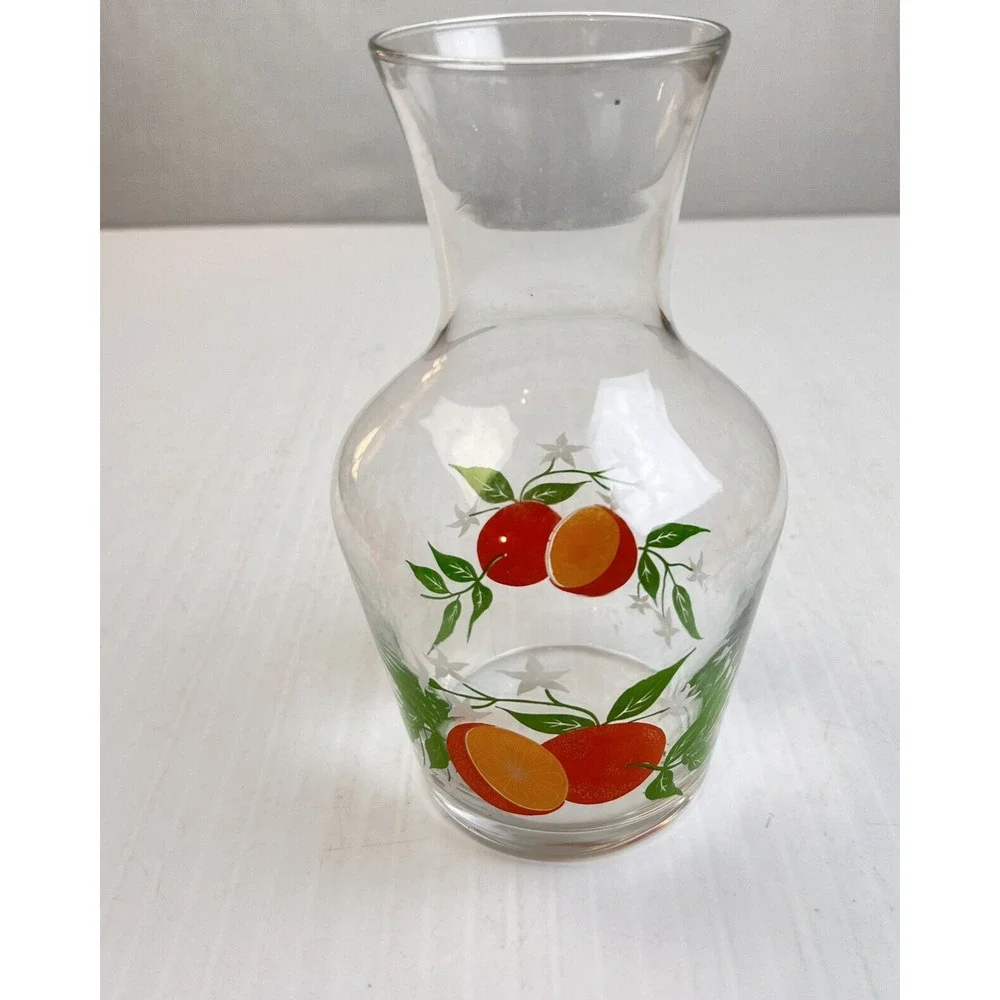 Orange Juice Carafe Pitcher Vintage Kitchen Glass Breakfast Fruit Serveware